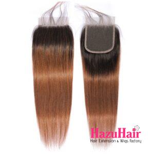 Straight HD Lace Closure 4x4 3 Bundles 1B30 Light Auburn Ombre Hair With Dark Roots Human Hair 1