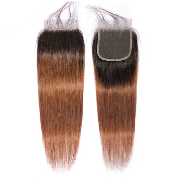 Straight HD Lace Closure 4x4 3 Bundles 1B30 Light Auburn Ombre Hair With Dark Roots Human Hair 1