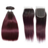 Straight HD Lace Closure 4x4 3 Bundles 1B99J Burgundy Dark Wine With Dark Roots Human Hair 3