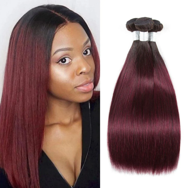 Straight HD Lace Closure 4x4 3 Bundles 1B99J Burgundy Dark Wine With Dark Roots Human Hair 4