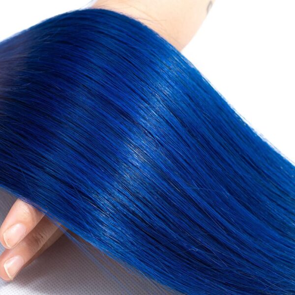 Straight HD Lace Closure 4x4 3 Bundles 1BBlue Ombre With Black Roots Human Hair 2