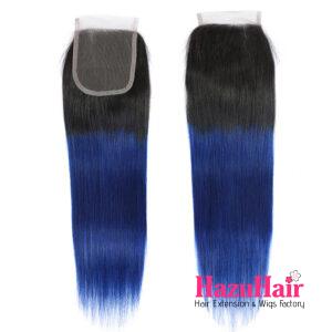 Straight HD Lace Closure 4x4 3 Bundles 1BBlue Ombre With Black Roots Human Hair 3