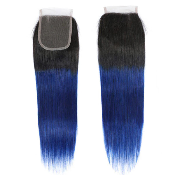 Straight HD Lace Closure 4x4 3 Bundles 1BBlue Ombre With Black Roots Human Hair 3