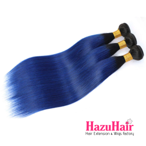 Straight HD Lace Closure 4x4 3 Bundles 1BBlue Ombre With Black Roots Human Hair 4