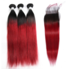 Straight HD Lace Closure 4x4 3 Bundles 1BLight Red Ombre With Black Roots Human Hair 1