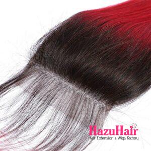 Straight HD Lace Closure 4x4 3 Bundles 1BLight Red Ombre With Black Roots Human Hair 1