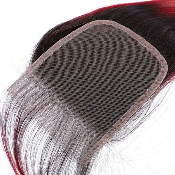 Straight HD Lace Closure 4x4 3 Bundles 1BLight Red Ombre With Black Roots Human Hair 2