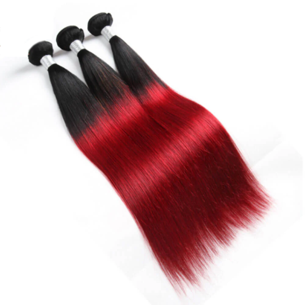 Straight HD Lace Closure 4x4 3 Bundles 1BLight Red Ombre With Black Roots Human Hair 2