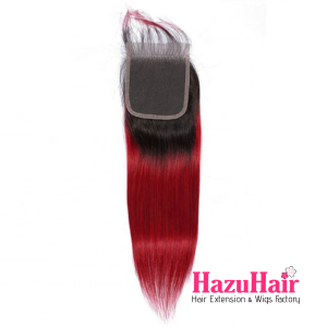 Straight HD Lace Closure 4x4 3 Bundles 1BLight Red Ombre With Black Roots Human Hair 3