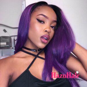 Straight HD Lace Closure 4x4 3 Bundles 1BPurple Ombre With Black Roots Human Hair 6