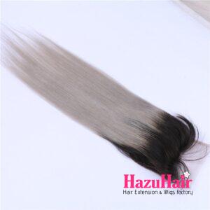 Straight HD Lace Closure 4x4 3 Bundles 1BSilver Gray Ombre With Dark Roots Human Hair 3