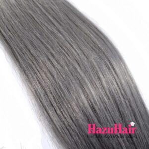 Straight HD Lace Closure 4x4 3 Bundles 1BSilver Gray Ombre With Dark Roots Human Hair 7