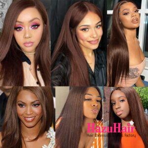 Straight HD Lace Closure 4x4 3 Bundles 4 Chocolate Brown 2