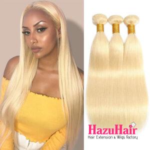 Straight HD Lace Closure 4x4 3 Bundles 613 Bleach Blonde Human Hair 1