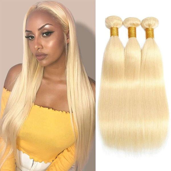 Straight HD Lace Closure 4x4 3 Bundles 613 Bleach Blonde Human Hair 1