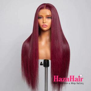 Straight HD Lace Closure 4x4 3 Bundles 99J Burgundy Dark Red Human Hair 2