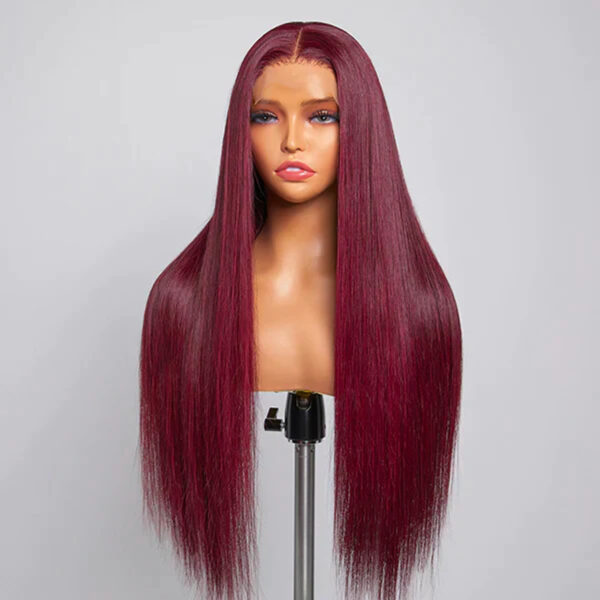 Straight HD Lace Closure 4x4 3 Bundles 99J Burgundy Dark Red Human Hair 2