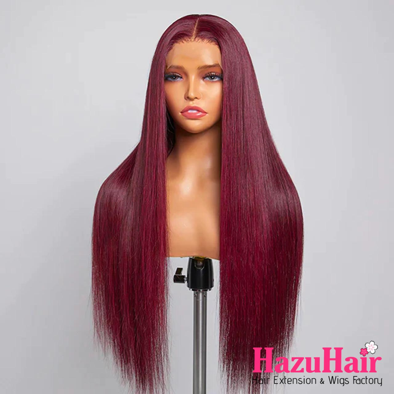 Straight HD Lace Closure 4x4 3 Bundles 99J Burgundy Dark Red Human Hair 2