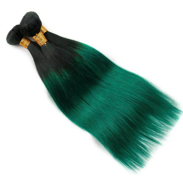 Straight HD Lace Closure 4x4 3 Bundles Hunter Green With Black Roots Human Hair 1