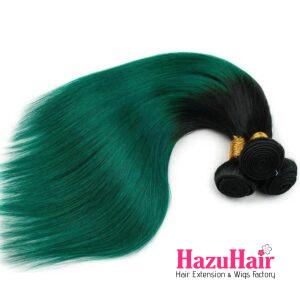 Straight HD Lace Closure 4x4 3 Bundles Hunter Green With Black Roots Human Hair 2