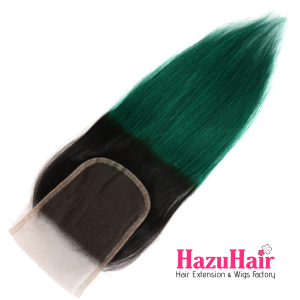 Straight HD Lace Closure 4x4 3 Bundles Hunter Green With Black Roots Human Hair 2