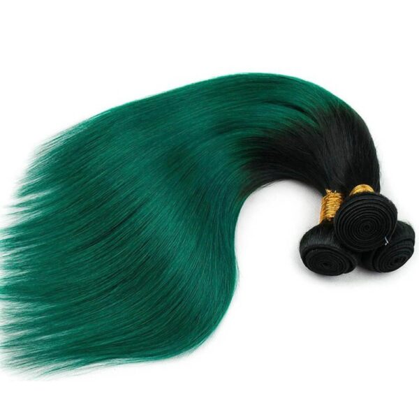 Straight HD Lace Closure 4x4 3 Bundles Hunter Green With Black Roots Human Hair 2