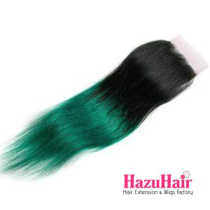 Straight HD Lace Closure 4x4 3 Bundles Hunter Green With Black Roots Human Hair 3