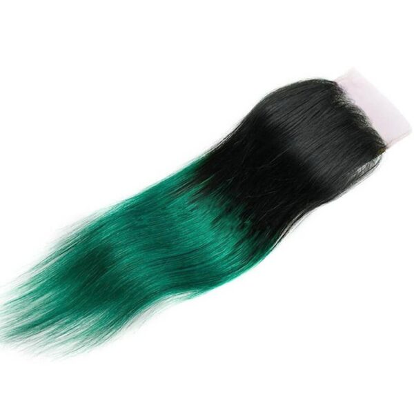 Straight HD Lace Closure 4x4 3 Bundles Hunter Green With Black Roots Human Hair 3