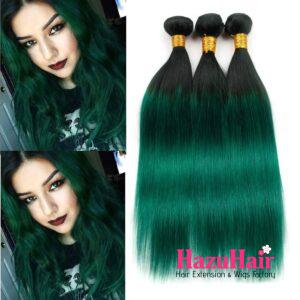 Straight HD Lace Closure 4x4 3 Bundles Hunter Green With Black Roots Human Hair 4