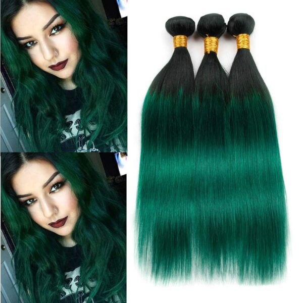 Straight HD Lace Closure 4x4 3 Bundles Hunter Green With Black Roots Human Hair 4