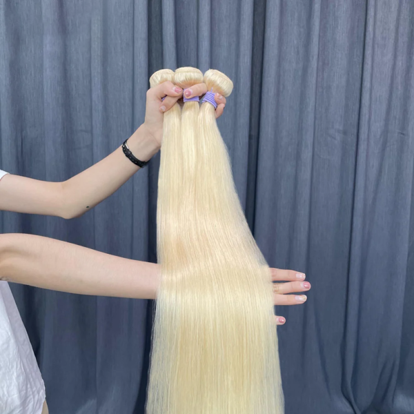 Straight Hair Bundle 613 Bleach Blonde Weave Hair Extensions 4