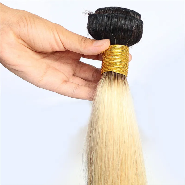 Straight Hair Bundles 1B613 Bleach Blonde With Black Roots Weave Hair Extensions 2