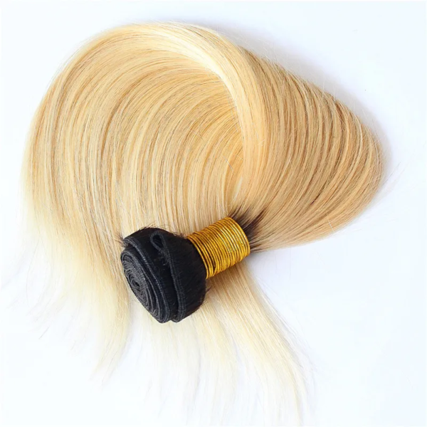 Straight Hair Bundles 1B613 Bleach Blonde With Black Roots Weave Hair Extensions 3