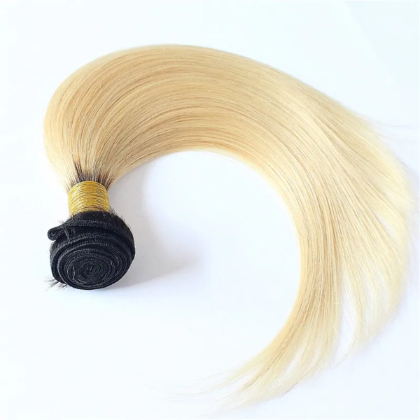 Straight Hair Bundles 1B613 Bleach Blonde With Black Roots Weave Hair Extensions 4