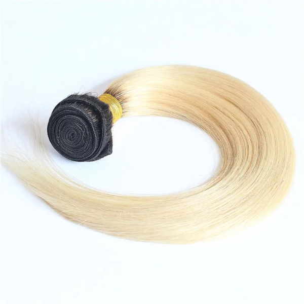 Straight Hair Bundles 1B613 Bleach Blonde With Black Roots Weave Hair Extensions 6