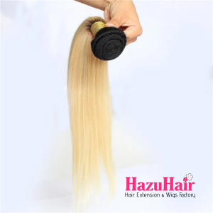 Straight Hair Bundles 1B613 Bleach Blonde With Black Roots Weave Hair Extensions 7