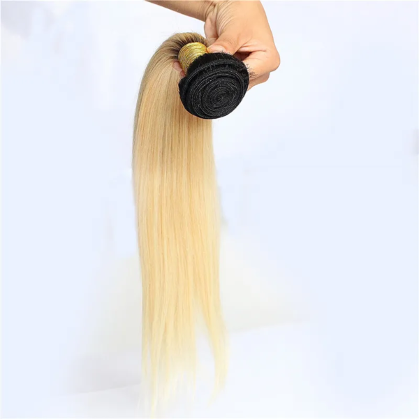 Straight Hair Bundles 1B613 Bleach Blonde With Black Roots Weave Hair Extensions 7