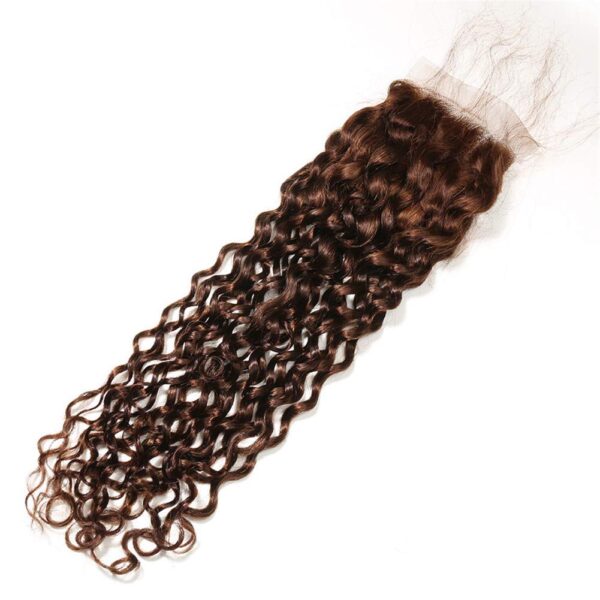 Water Wave HD Lace Closure 4x4 3 Bundles 4 Chocolate Brown Human Hair 2