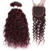 Water Wave HD Lace Closure 4x4 3 Bundles 99J Burgundy Dark Red Human Hair 1