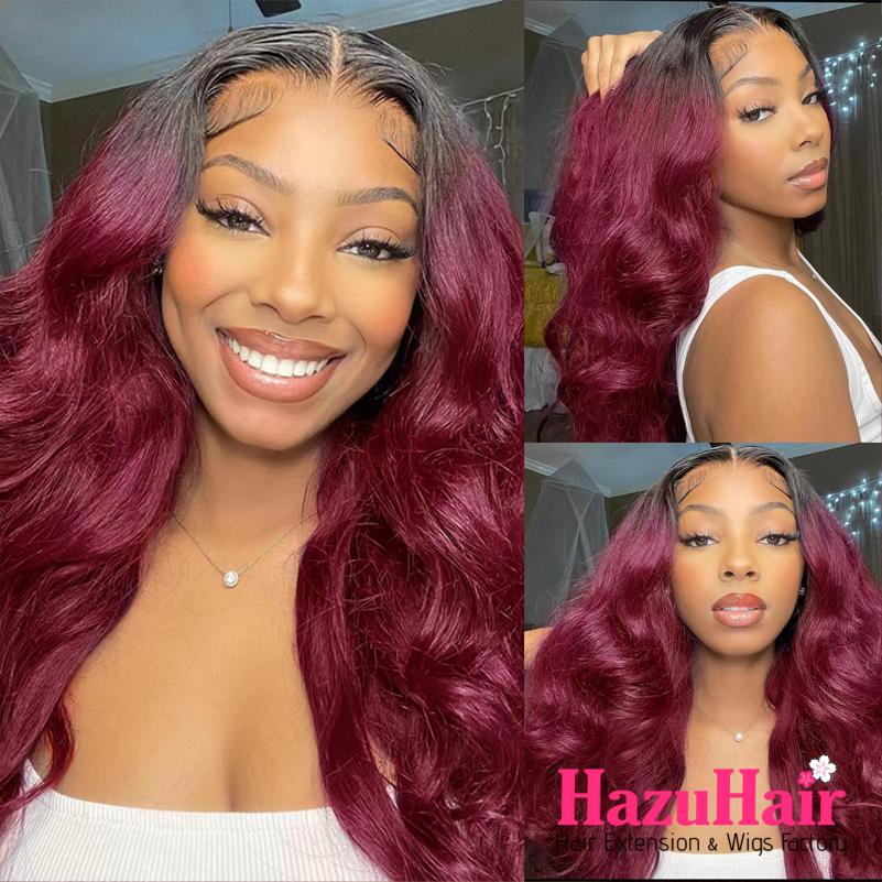 Burgundy with Black Roots wigs