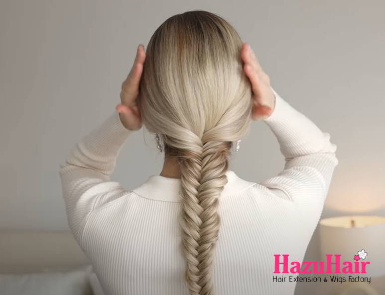 Keep alternating small sections from left to right working your way down the braid