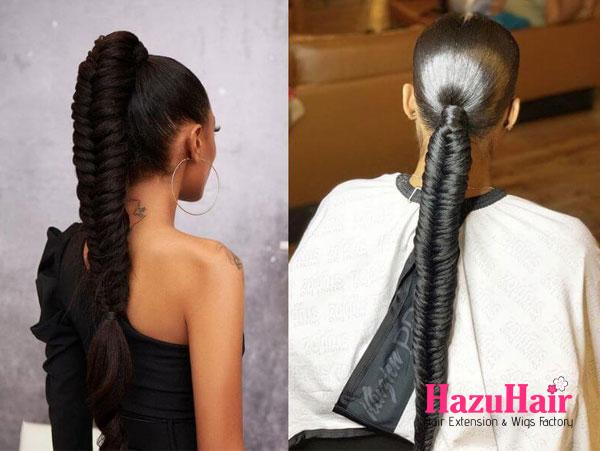 11. Fishtail Braids Ponytail With Weave