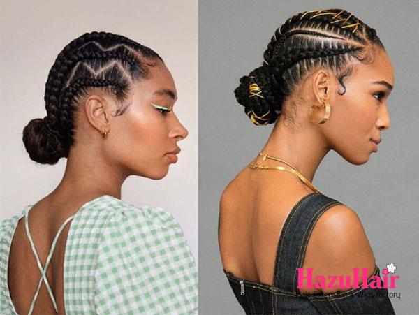 15. Low Braid Bun With Weave