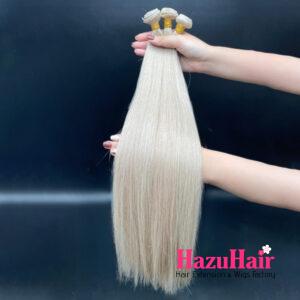 Genius Hair Weft Extensions 60 Platinum Ash Blonde Color Straight Hair 1