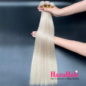 Genius Hair Weft Extensions 60 Platinum Ash Blonde Color Straight Hair 3