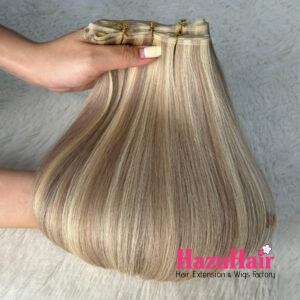 Genius Hair Weft Extensions Ash Blonde and Grey Piano Color Straight Hair 1