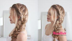 Heatless Long Side Swept Braid hair