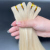 Invisible Tape In Hair Extensions with 60 Platinum Ash Blonde Color Straight Hair 1