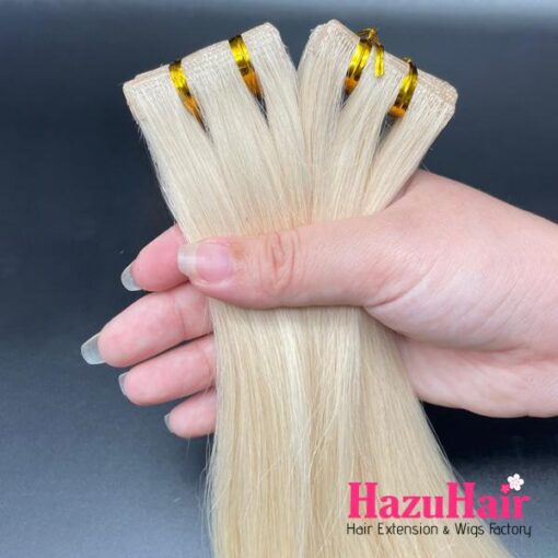Invisible Tape-In Hair Extensions with #60 Platinum Ash Blonde Color Straight Hair