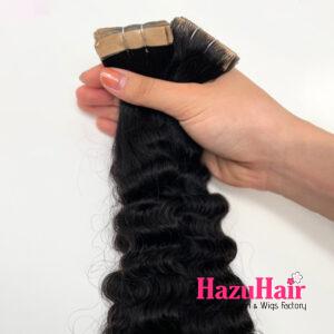 Invisible Tape In Hair Extensions with Natural Black Color Kinky Curly Hair 1